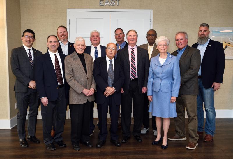 Beebe board retiree recognition attendees shown are in back (l-r) Dr. David A. Tam, president and CEO, Beebe Healthcare; Bradley Travis Jr., foundation board of ambassadors; Terry Megee, Beebe board chair; Paul Cowan Jr. DO; Wesley Perkins; Christian Hudson, Beebe Medical Foundation board chair. In front are Gregory Bahtiarian, DO; William Swain Lee; Anis Saliba, MD; Drew Sunderlin; Janet McCarty; and Michael Wilgus. SUBMITTED PHOTO